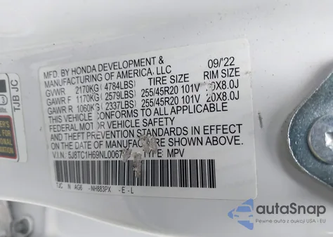 2022 Acura Rdx A-Spec Package z USA, uszkodzony, nr VIN 5J8TC1H69NL006759